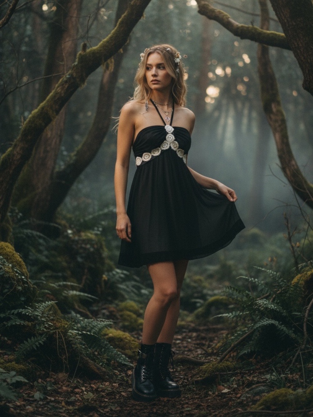 Helen Wang Y2K silk babydoll Mini Dress Crochet festival whimsigoth fairy grunge